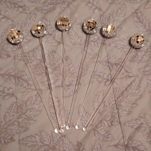 Silver Disco Ball Drink Stirrers Set of 6